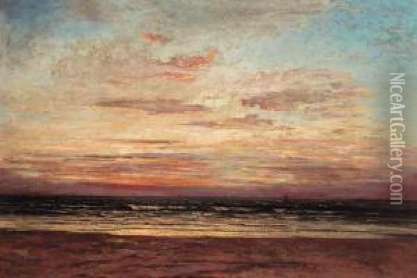 Sunset At Scheveningen Oil Painting - Kees Van Waning