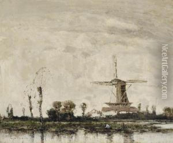 Mill Near Leyden, Holland Oil Painting - William Alfred Gibson