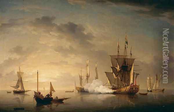 A Royal Yacht Firing a Salute Oil Painting - Charles Brooking