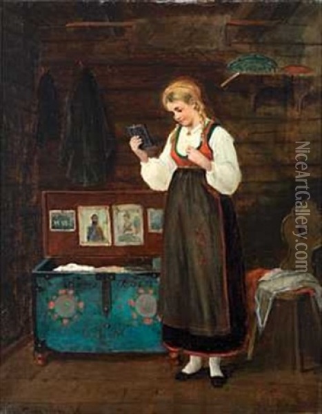 Ung Pike Ved Utstyrskisten Oil Painting - Alfred Emil Andersen