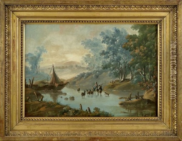 Paysage Italien, Bergers Et Riviere Oil Painting - Jean Baptiste Pillement