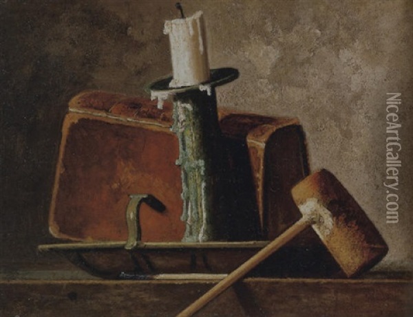 Still Life With Candlestick And Pipe Oil Painting - John Frederick Peto
