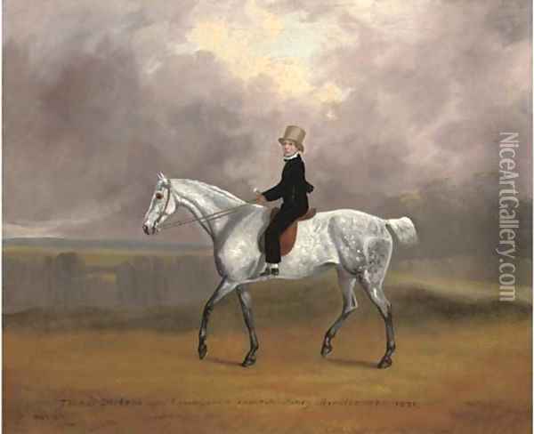 Thomas Dicksan, aged 8, on his favourite pony Wendlestone, in a landscape Oil Painting - David of York Dalby