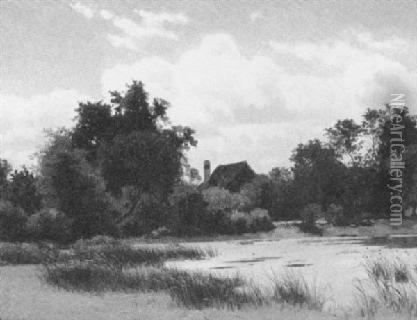Rural Landscape With Pond Oil Painting - Julius Monien