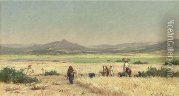 Harvesters At Smindja, Tunisia Oil Painting - Cecile Augustine Bougourd