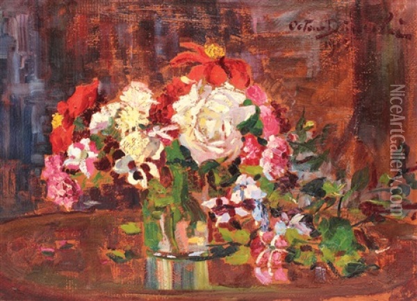 Glass With Flowers Oil Painting - Octav Bancila