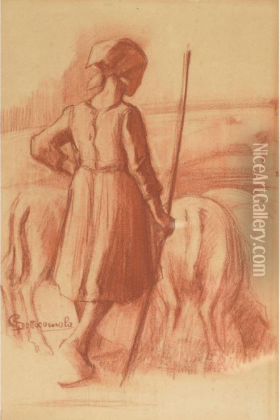 Shepherdess And Flock Oil Painting - Giovanni Sottocornola