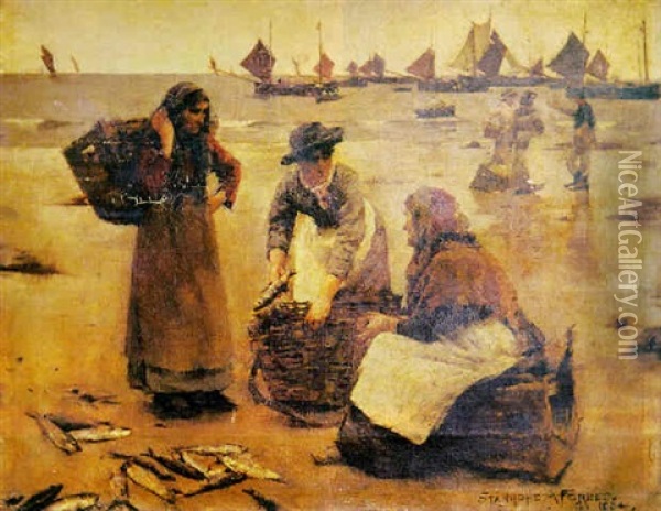 Study For 'a Fish Sale On A Cornish Beach' Oil Painting - Stanhope Forbes