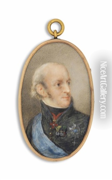 Charles Xiii (1748-1818), King Of Sweden 1809-1818, And King Of Norway 1814-1818, In Black Uniform And Black Stock, Wearing The Blue Sash And Breast-star Of The Royal Swedish Order Of The Seraphim, The Order Of Charles Xiii, And The Badges Of The Polar St Oil Painting - Lorentz Svensson Sparrgren