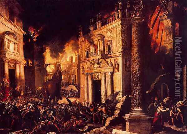 The burning of Troy Oil Painting - Francisco Collantes