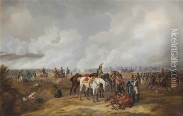 In Der Schlacht An Der Moscwa: Napoleon's Army During The Battle Of Borodino, Moscow Oil Painting - Albrecht Adam