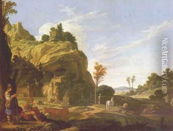 Landscape with Mercury and Battus 1618 Oil Painting - Jacob Pynas