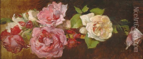 Prachtvolles Blumenstillleben Mit Rosen Oil Painting - Ludwig Koch