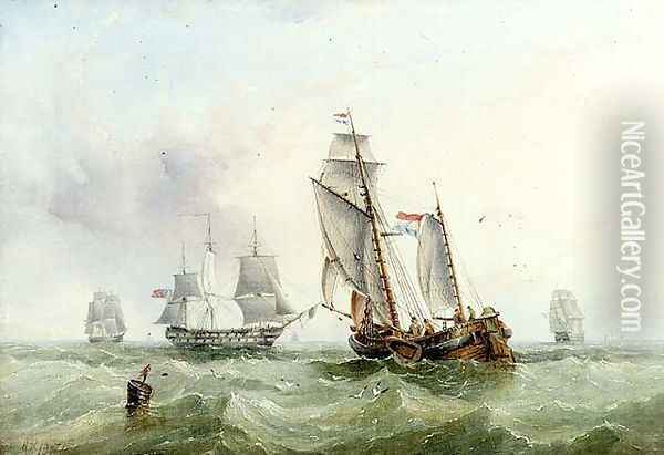 Dutch and British Shipping Oil Painting - Henry Redmore