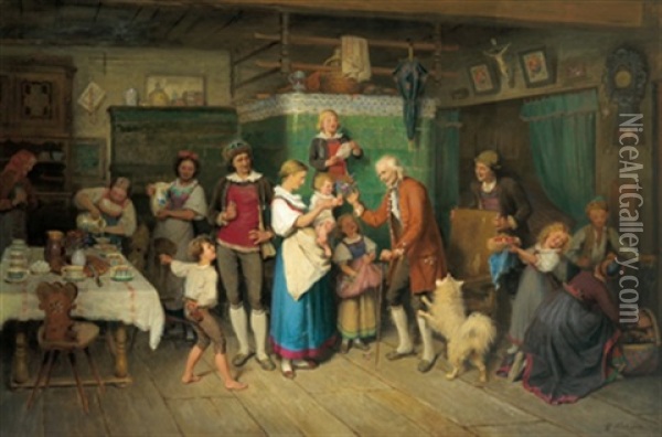 Der Geburtstag Des Grosvaters Oil Painting - Georg Eduard Otto Saal