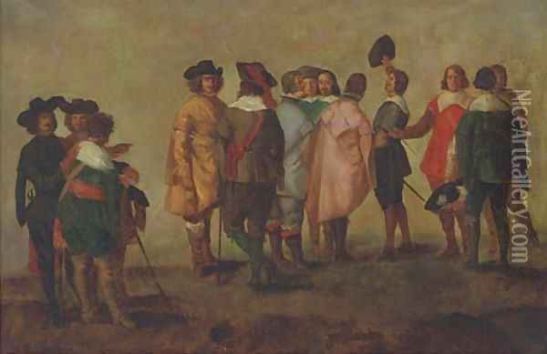 Elegant gentlemen conversing Oil Painting - Diego Rodriguez de Silva y Velazquez