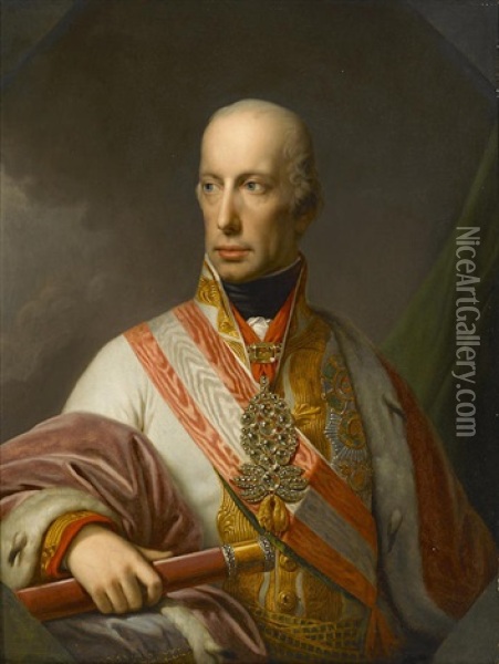 A Portrait Of Emperor Francis I (ii) Of Austria Oil Painting - Johann Baptist Lampi the Elder