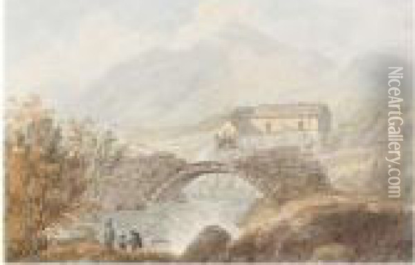 Nant Mill In Caernarvonshire; Pont-y-pair Over The River Llugwy Oil Painting - Moses Griffiths