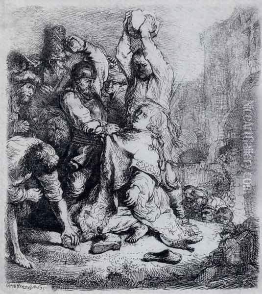 The Stoning Of St. Stephen 2 Oil Painting - Rembrandt Van Rijn