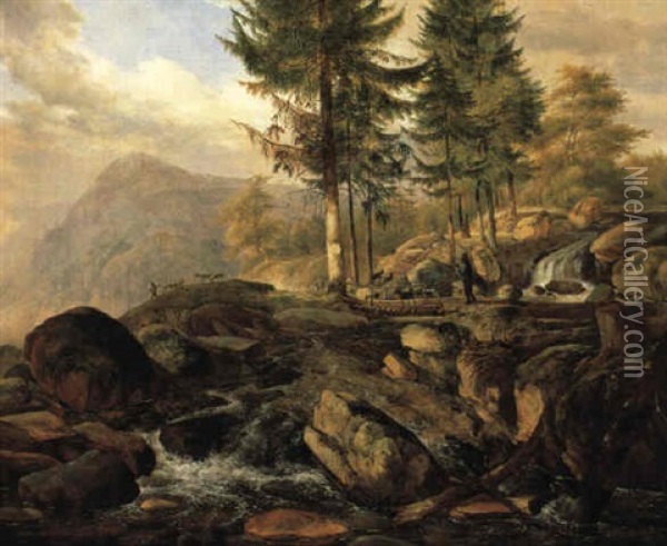 Gebirgslandschaft Mit Wasserfall Oil Painting - Carl Wilhelm (Ludwig) Tischbein