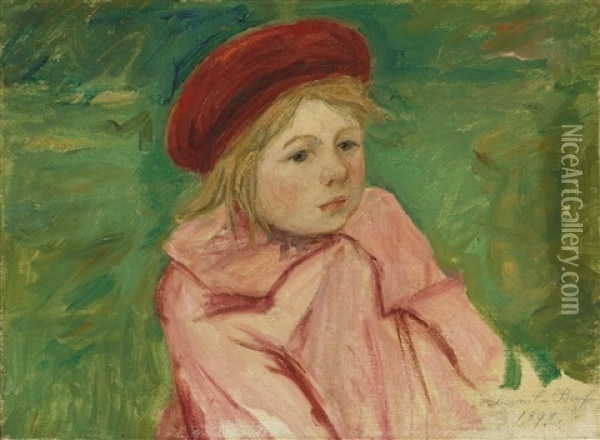 Little Girl In A Red Beret (le Beret Rouge) Oil Painting - Mary Cassatt