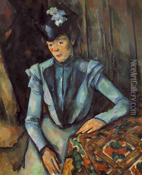 Woman In Blue Oil Painting - Paul Cezanne