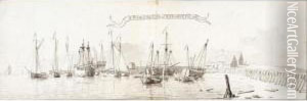 Ships At Anchor Off Margate Pier Oil Painting - Samuel Scott