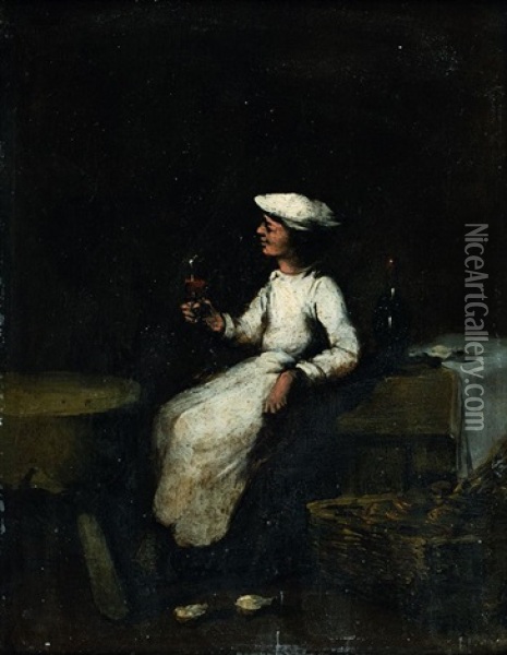 Le Jeune Marmiton Dans L'arriere Cuisine Oil Painting - Germain Theodore Ribot