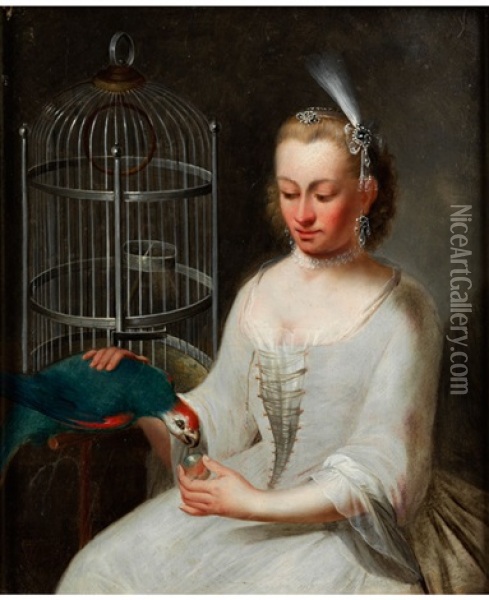 Bildnis Der Wilhelmine Friederike Mit Einem Papagei Oil Painting - Johann Heinrich Tischbein the Elder