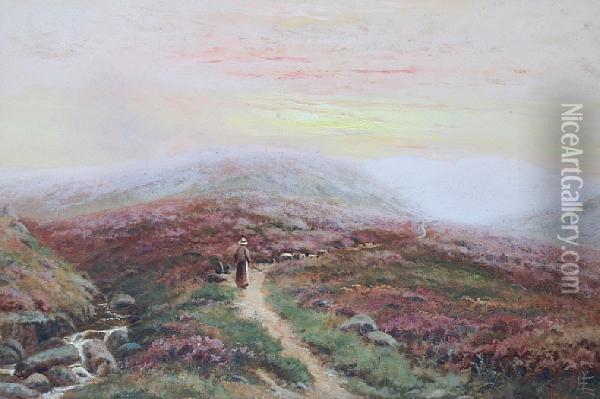 Across The Moor Oil Painting - Edgar Longstaffe