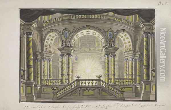 A stage design The interior of a Temple Oil Painting - Lorenzo I Quaglio