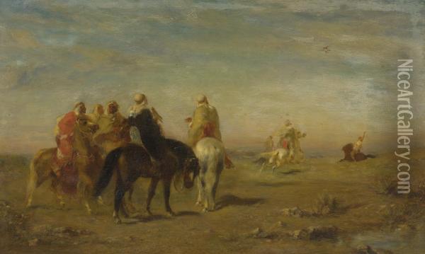 Arabs On Horseback Oil Painting - Eugene Fromentin