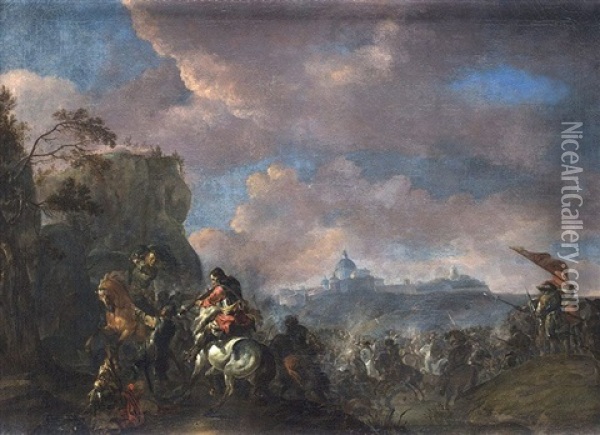Escena De Batalla, Posiblemente Cerca De La Ciudad De Gorinchem En Holanda Oil Painting - Hendrick Verschuring