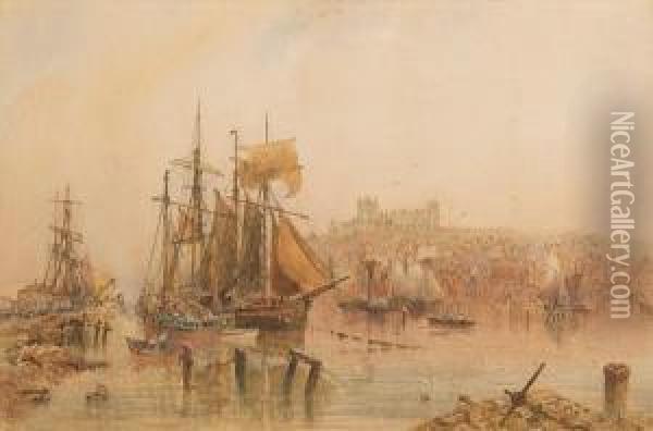 Whitby Harbour Scene Oil Painting - George Weatherill