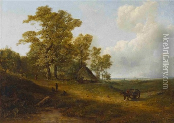 Weite Hollandische Landschaft Mit Bauernkate Oil Painting - Pieter Lodewijk Francisco Kluyver