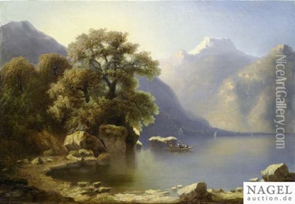 High Mountains Lake Oil Painting - Jean Marc Benjamin Tepping