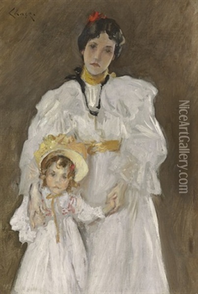 Portrait Of Mother And Child (sketch) Oil Painting - William Merritt Chase