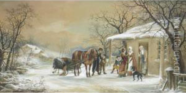 Winter Landscape With Carriage Oil Painting - Robert D. Wilkie