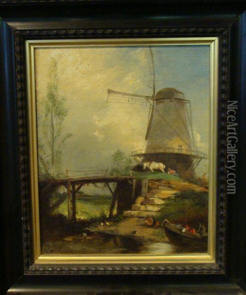 Le Moulin Oil Painting - Eugene Le Poitevin