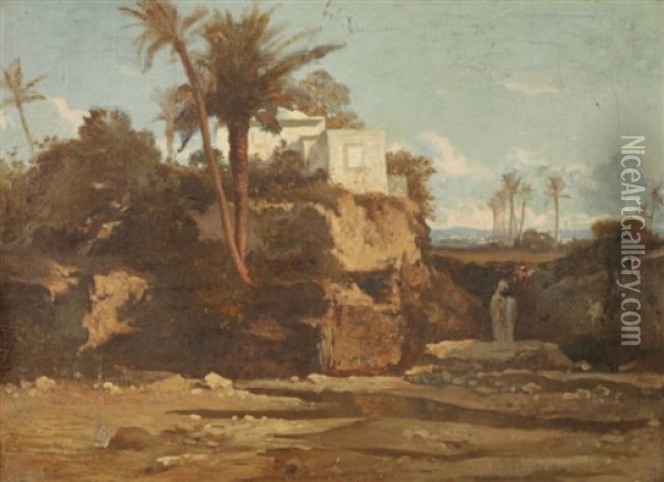 L'oasis Oil Painting - Prosper Georges Antoine Marilhat