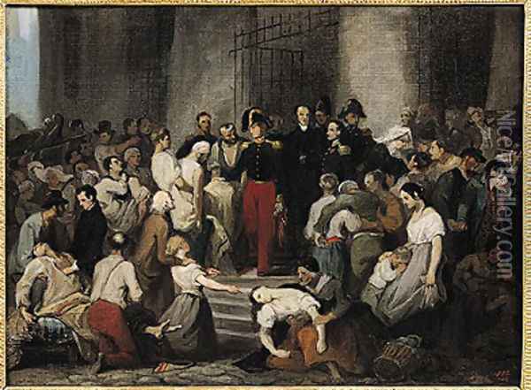 The Duke of Orleans Visiting the Sick at lHotel Dieu During the Cholera Epidemic in 1832 Oil Painting - Alfred Johannot