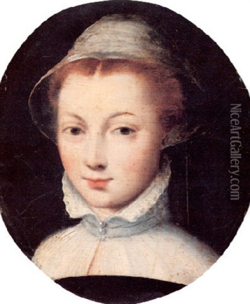 Portrait Of A Young Lady, Small Bust Length Oil Painting - Catharina van (Sanders) Hemessen