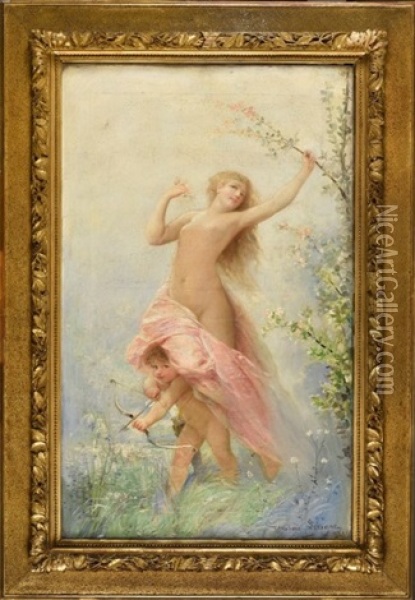 Venus Sur Un Amour Tirant Sa Fleche Oil Painting - Theodore Levigne