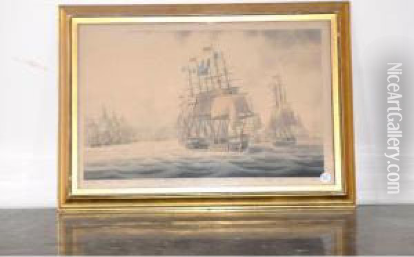 The British Squadron Commanded By Sir James Saumarez Oil Painting - Samuel Atkins