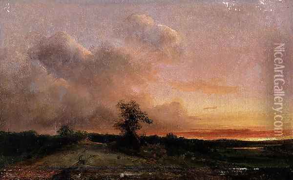 Sunset Oil Painting - Theodore Rousseau