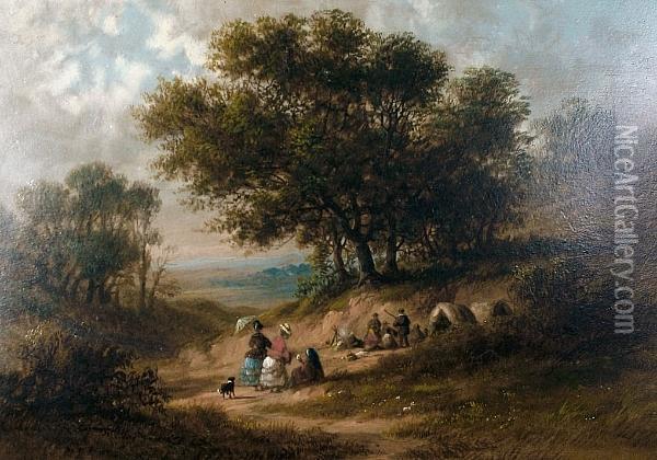 Visiting The Gypsy Encampment Oil Painting - W. Haite