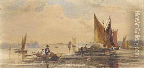 A View On The Thames Oil Painting - John Varley