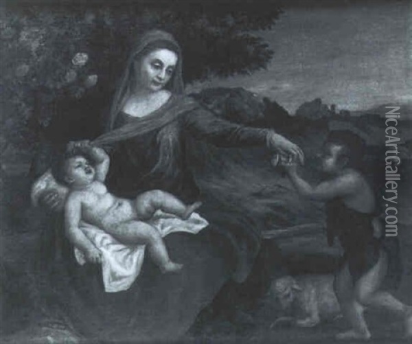 La Vierge, L'enfant Et Le Jeune Saint Jean Dans Un Paysage Oil Painting - Antonio Palma