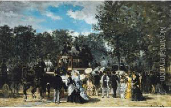 Promenade Dans Le Parc De Saint Cloud Oil Painting - Auguste Molin