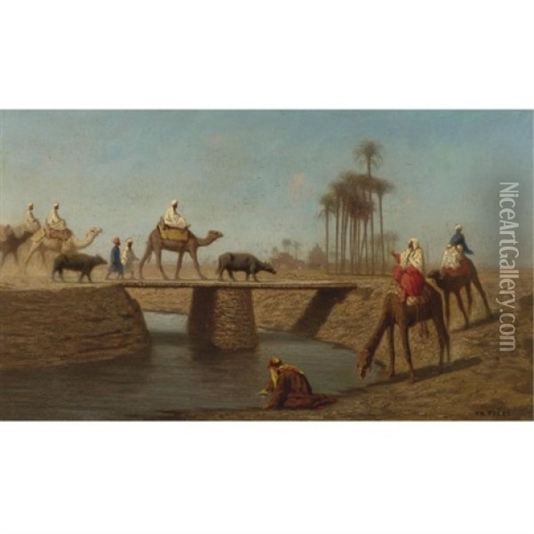 A Bridge, High Egypt Oil Painting - Charles Theodore (Frere Bey) Frere